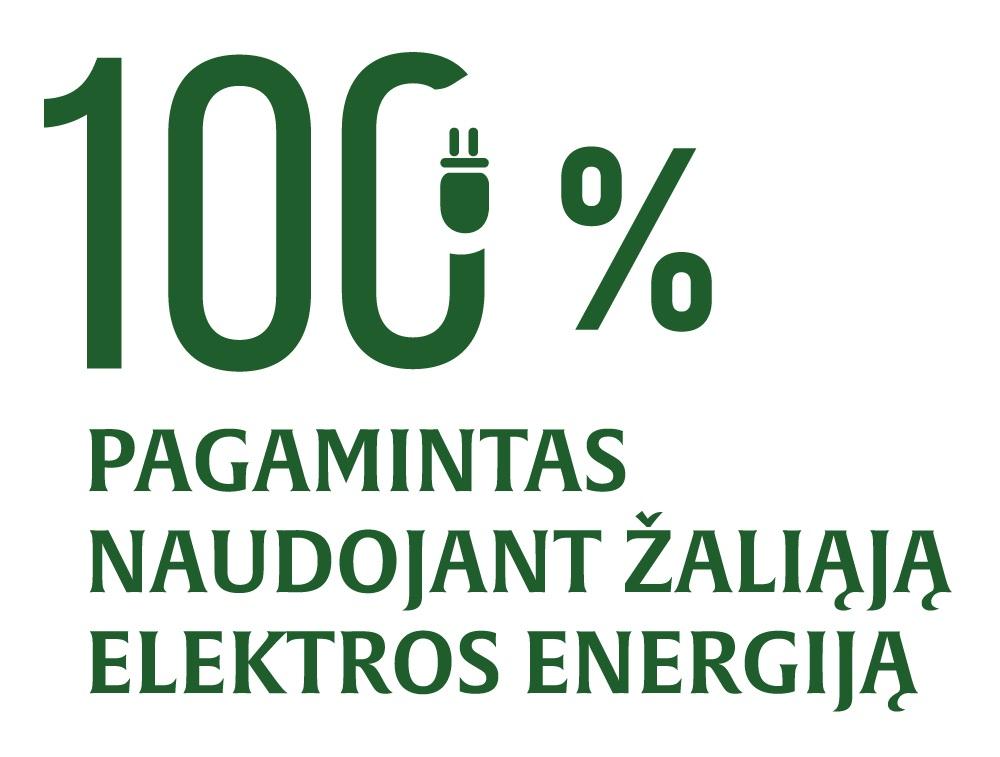 Prekės ženklas: 100 % PAGAMINTAS NAUDOJANT ŽALIĄJĄ ELEKTROS ENERGIJĄ